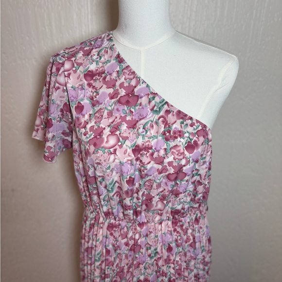 NWT Floral Pink One-Shoulder Long Maxi Dress Women Size Large - Picture 2 of 10